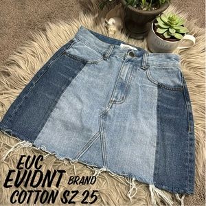 Evidnt Mini Skirt-Sz 25-100% Cotton-Two Tone Denim-Raw Hem